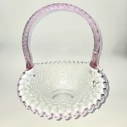 139  Fenton Lavender Crest Hobnail Basket Artisan Applied Handle Marked