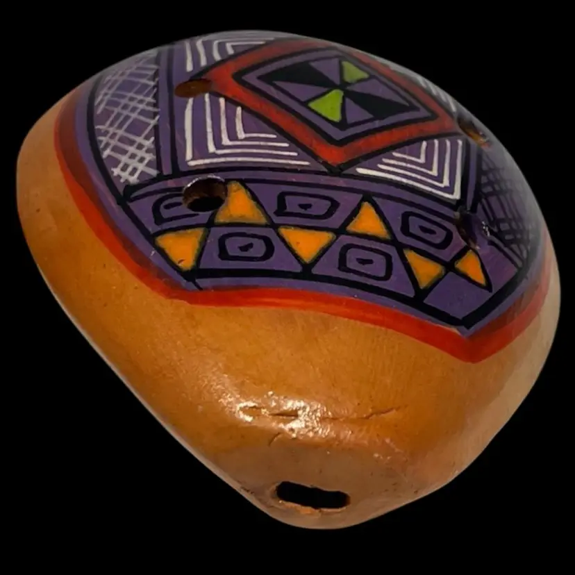 38. Ocarina Clay Flute/Whistle -Peruvian Hand Crafted and Painted - 6 Hole