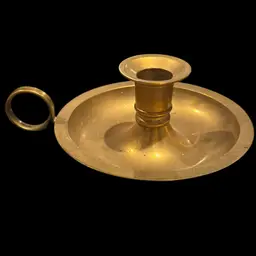 Vintage Heavy Brass Chamber Candlestick Holder W/ Round Finger Hold