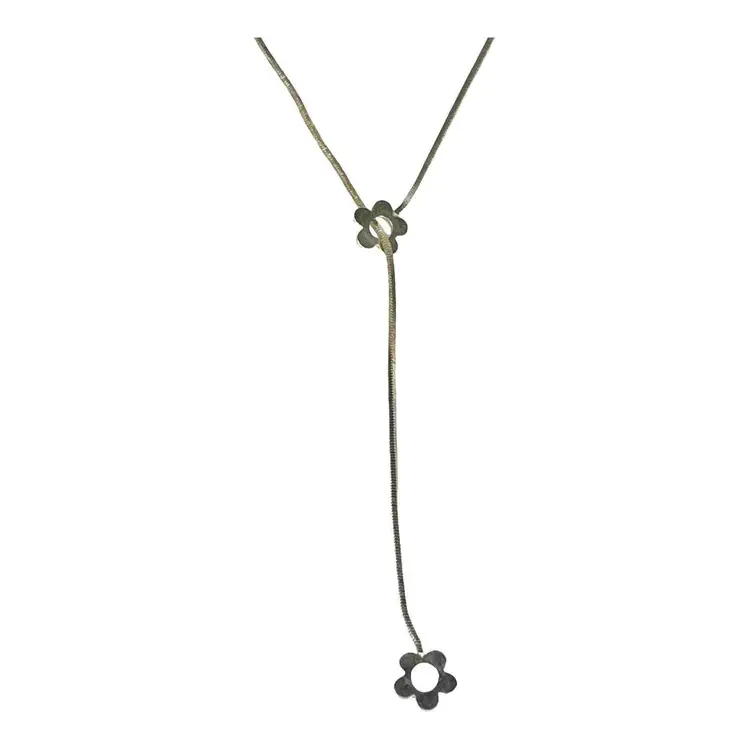 VTG 925 Silver Flower Lavalier Lariat FLOWER NECKLACE 21" Adjustable Snake Chain