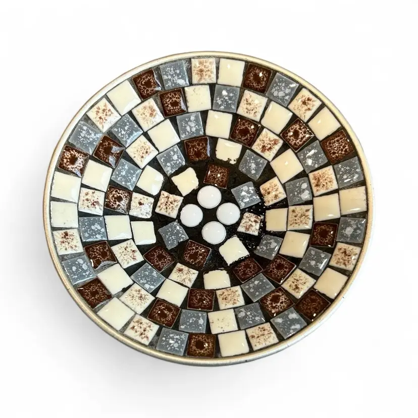 Vintage Metal Mosaic Tile Shallow Bowl/Dish