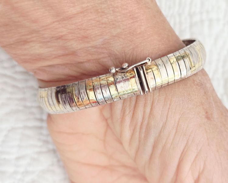 Vintage Signed Milor Sterling Silver Bracelet with Gold Accents