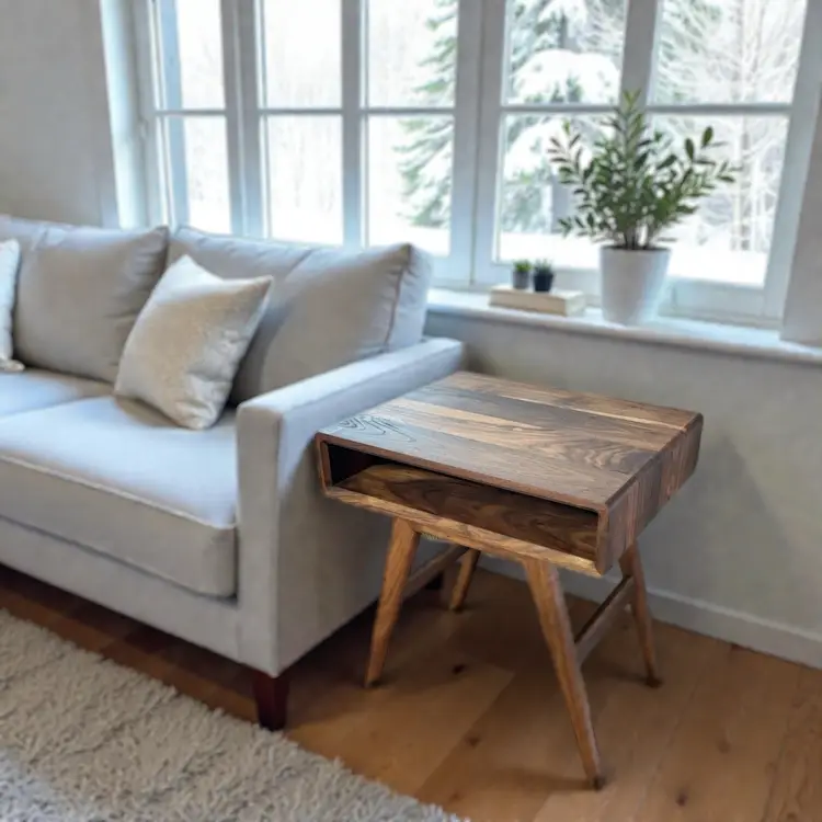 Aspen Walnut Side Table – Solid Walnut Modern End Table with Storage | Handmade