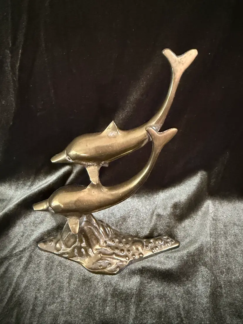 Vintage Solid Brass Dolphins Statue / Figurine