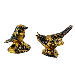 Set Two Redware Gold Bird Figurines AS IS