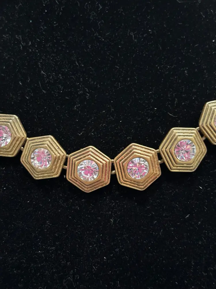 VTG Gold Tone Hexagon Gemstone Choker Necklace