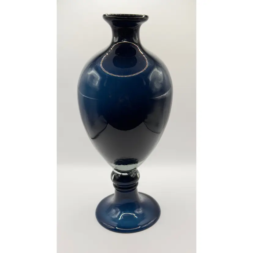 Vintage Midnight Blue Cased Art Glass Footed Pedestal Candle Holder Vase, Handblown Elegance Home Decor, Timeless Design, Unbranded