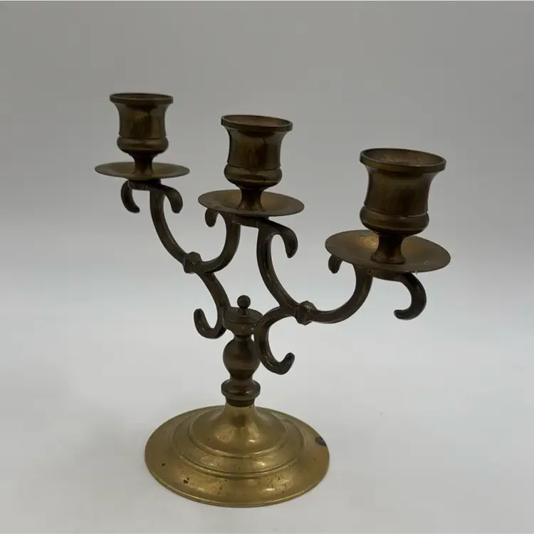 Vintage Brass 3 Ornate Arm Candelabra Has Lots Of Patina