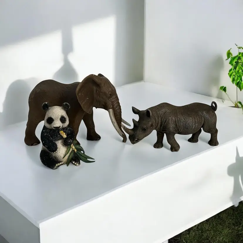 Vintage Schliech Jungle Animals. Elephant, Panda & Rhino | Rhinoceros Children's Kids Pretend Play