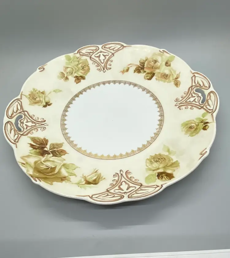 Silesia Old Glory XVI Porcelain Hand Painted Roses Cake Plate 10.25"