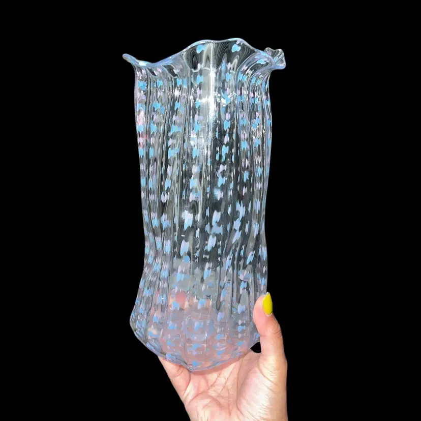 Louis Sclafani Studio Art Glass Vase – Handblown Iridescent Wave Form, Signed Piece