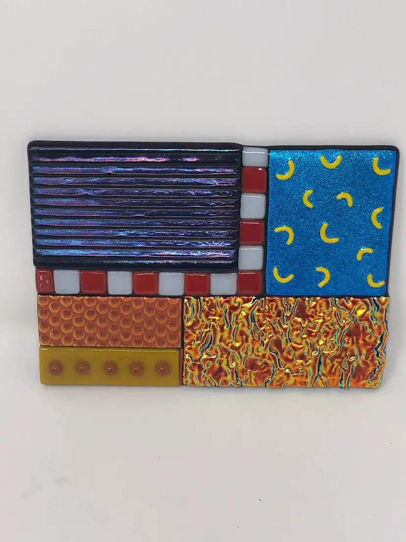 Multi-pattern Art Glass 5x7" Tile with Hanging Mount