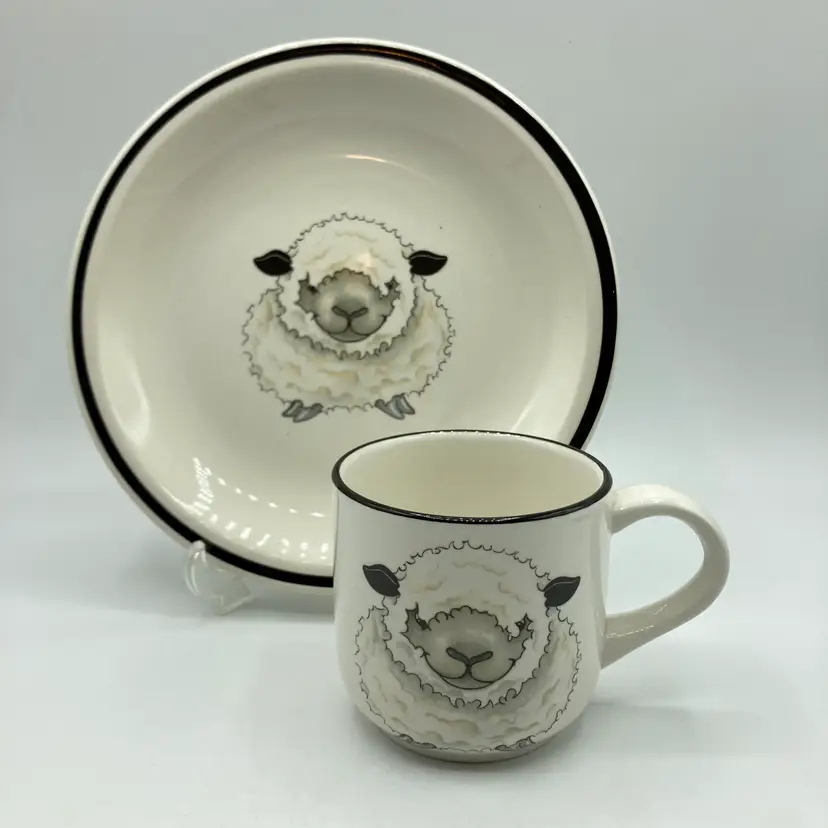 Vintage Arthur Wood England Back to Front Sheep Child's Mug & 7 3/4" Plate Set