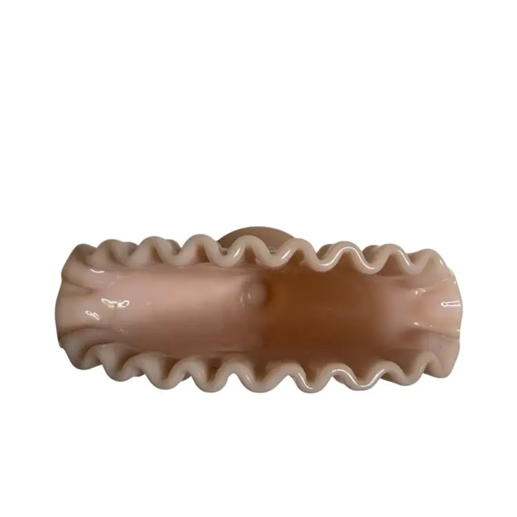 Vintage Fenton Pastel Pink Hobnail Milk Glass 4" Mini Fan Vase Ruffle Edge