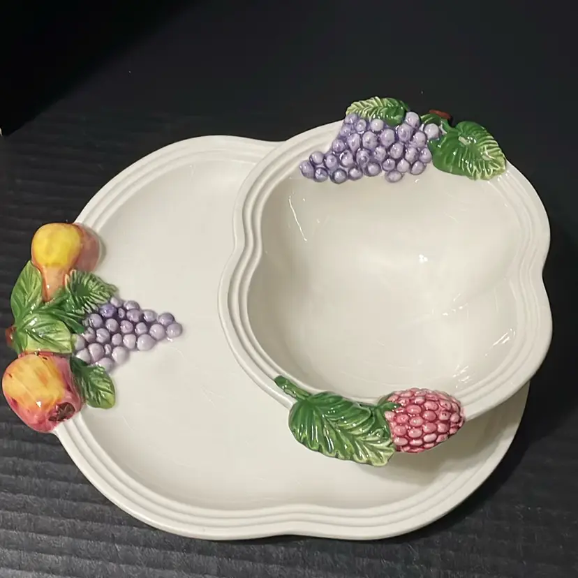 Hand Painted Italian Dipinto A Mano 10” Fruit Plate And 8” Bowl