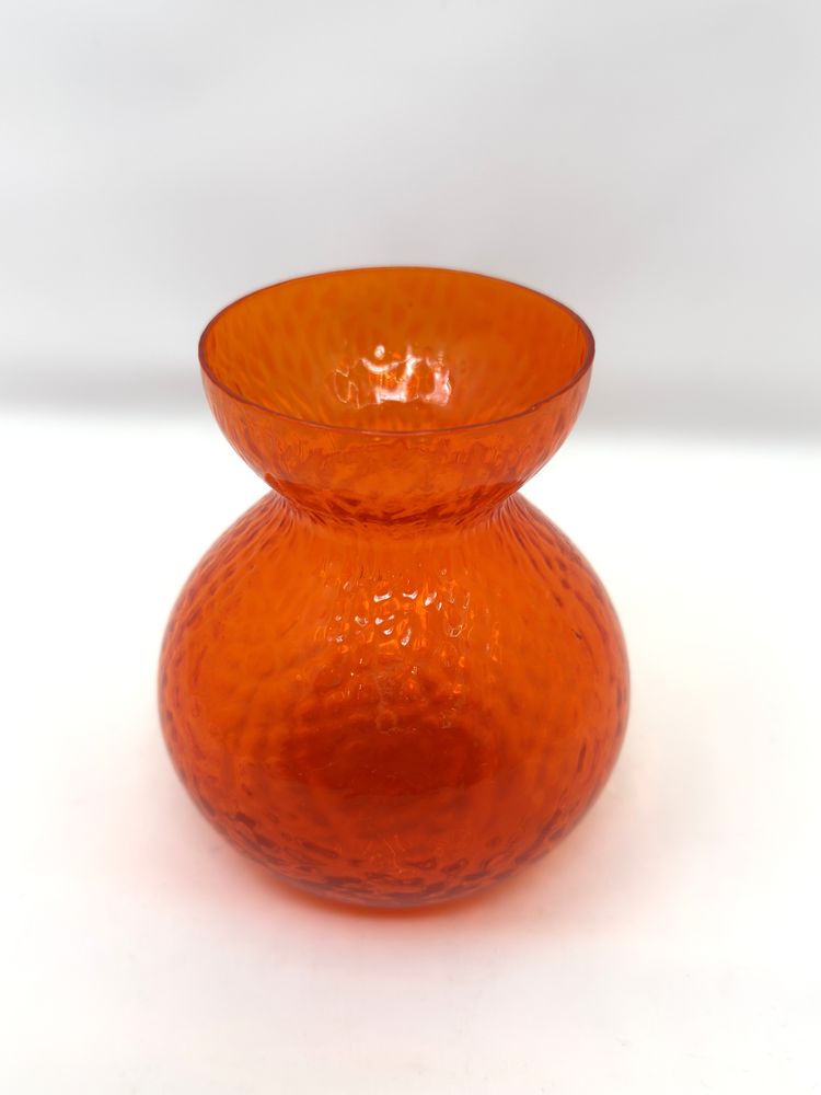 Orange Textured Glass Bulb Vase – Mid Century Scandinavian UV Reactive Accent
