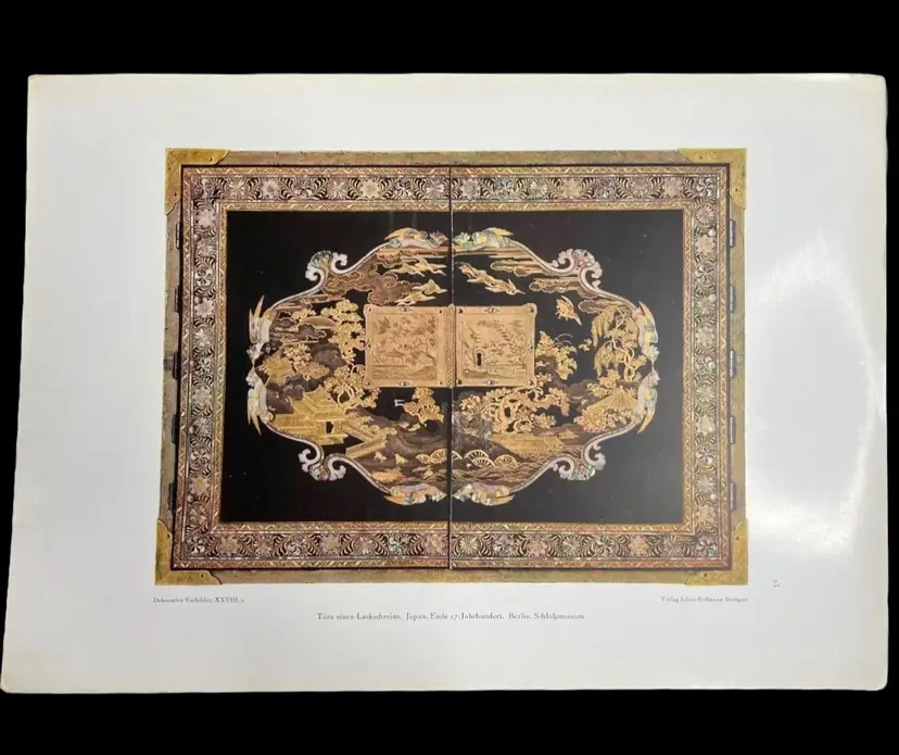 Antique Print Japan Lacquered Temple Shrine Museum Dekorative Vorbilder XXVIII