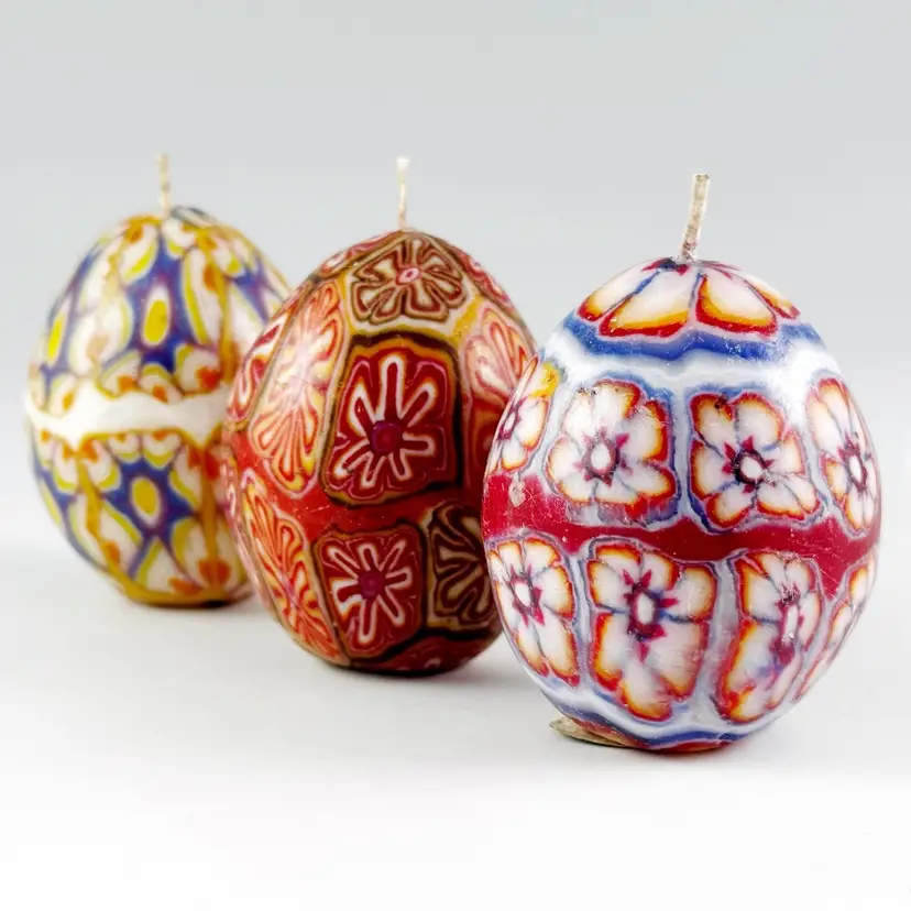 Unburned 3 Easter Egg Wax Swazi Candles, Millefiori Flowers Kaleidoscope, Made in Swaziland South Africa