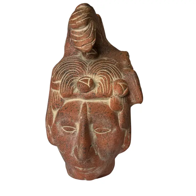 Vintage Maya King Pakal Of Palenque Terracotta 12” Head Pottery