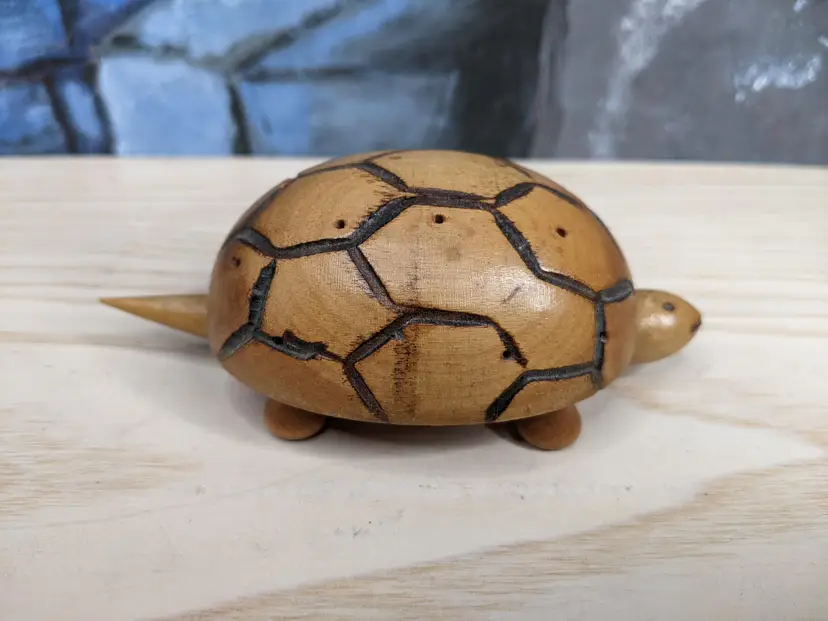 Turtle Wood Carved Bobble Head Nodder made Japan 5 1/2" long Vintage Gift Nature