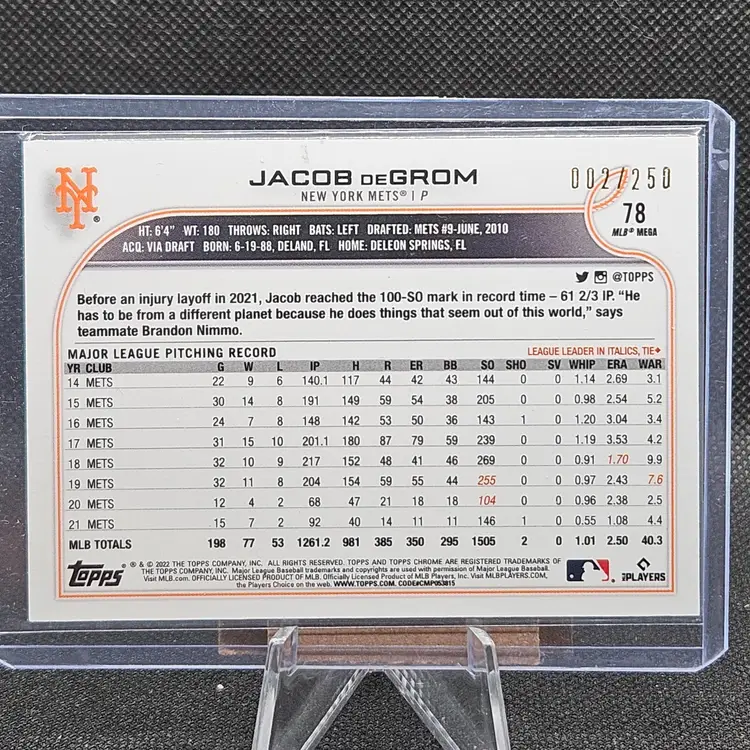 Jacob DeGrom 2022 Topps Chrome Logofractor Purple /250 New York Mets