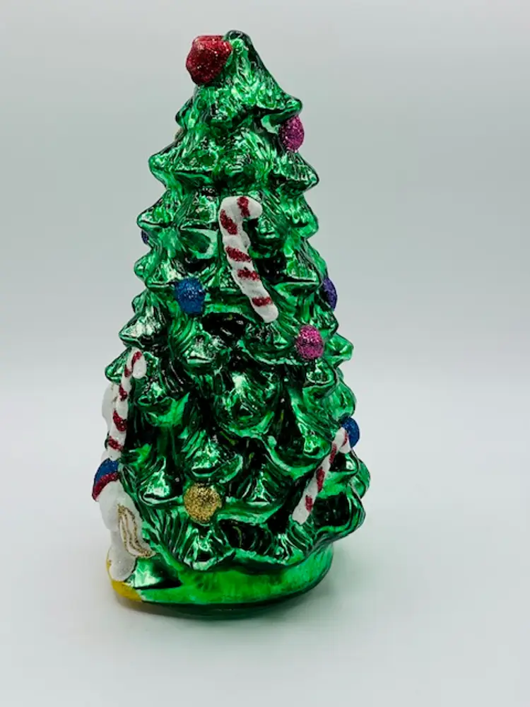 Vintage Green Mercury Glass Glitter Christmas Tree 9.5" Rocking Horse