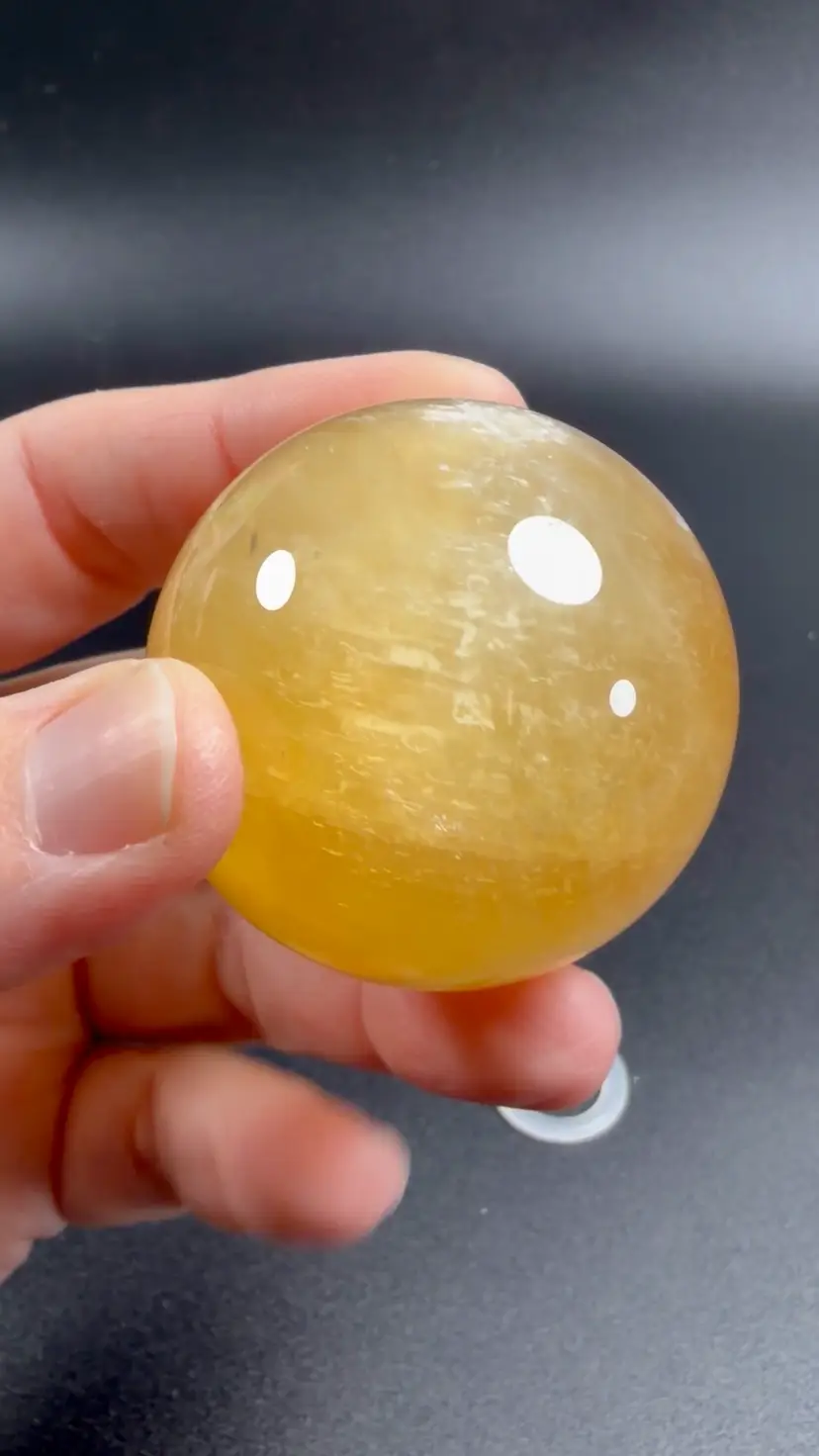 Natural Honey Calcite Sphere Stone Healing Crystal Polished 44.6mm 128g