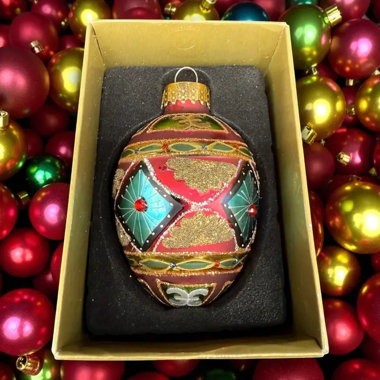 Jeweled Egg Shaped Christmas Ornament By Unique Treasures Ornate In Box As Is