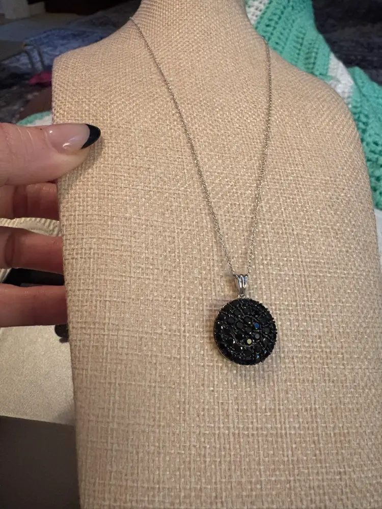 Sterling Silver black Spinel pave Necklace And Earring Set. New.