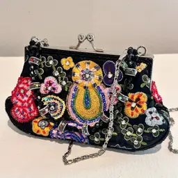 Black Floral Vintage Embroidered And Jeweled SM Crossbody Y2K retro