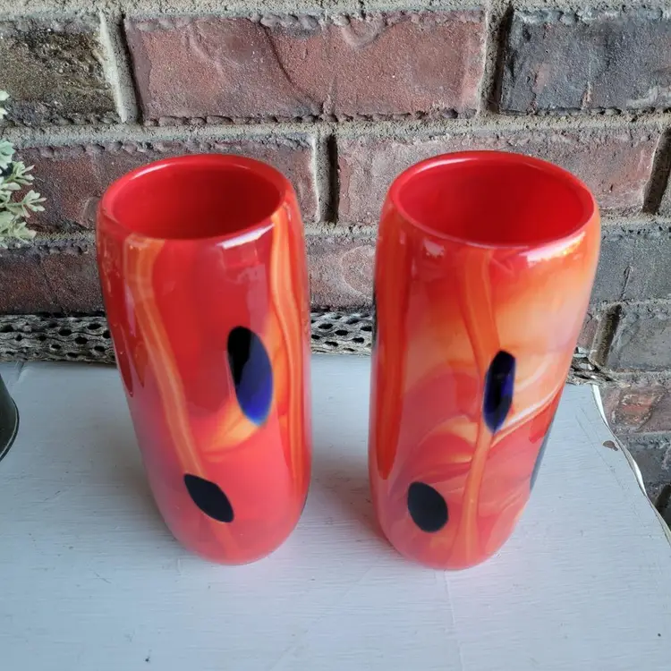 Czech Art Glass Pair Of Vases -Swirled Color - Murano Style