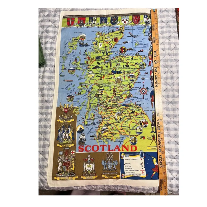 Beautiful Vintage Pictorial Map Of Scotland On Linen