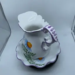 #2111 Italy Hand Made Basin And Pitcher Washer Set Floral Hand Painted Majolica Two Pieces