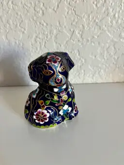 Vintage Cloisonne Dog Figurine Enameled Handcrafted Chinese Navy