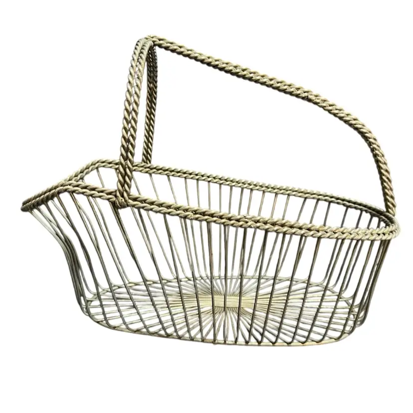 Vintage Woven Silvertone Wire Wine Basket ~8.25” x 11” x 5.25"