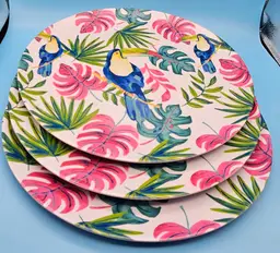 Melamine Toucan Blue Green Pink 11” Large Dinner Plate Beach