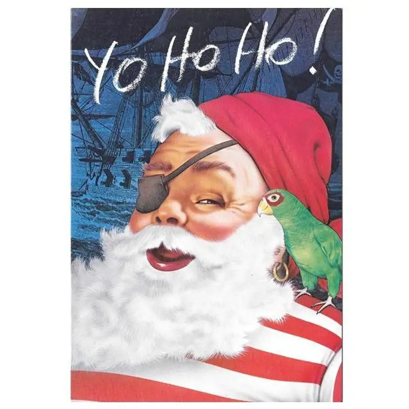 Vintage Paper Moon Graphics Christmas Card - Pirate With Parrot - Yo Ho Ho!