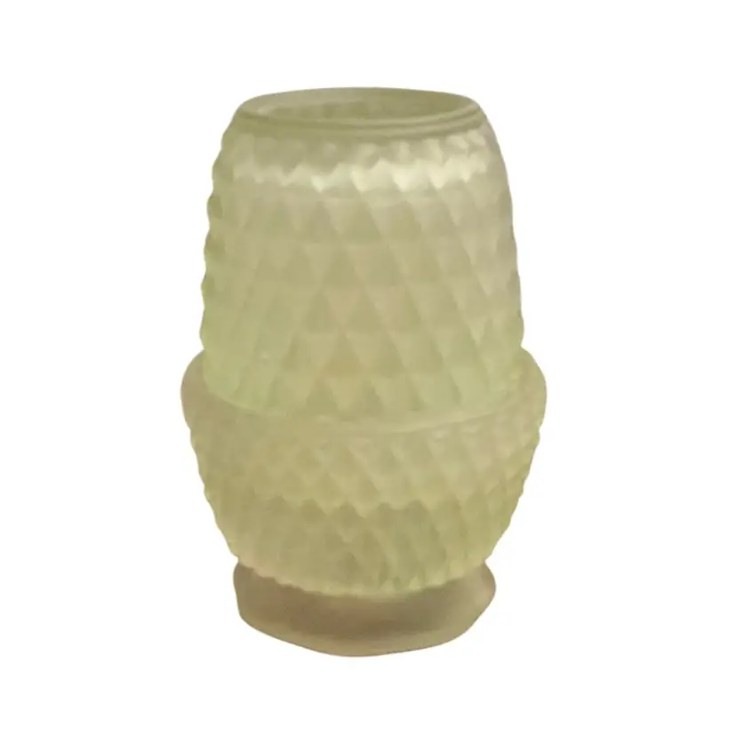 Vintage Indiana Glass Frosted Green Satin 2-piece Diamond Point Fairy Lamp 5 1/2” X 3 1/2”