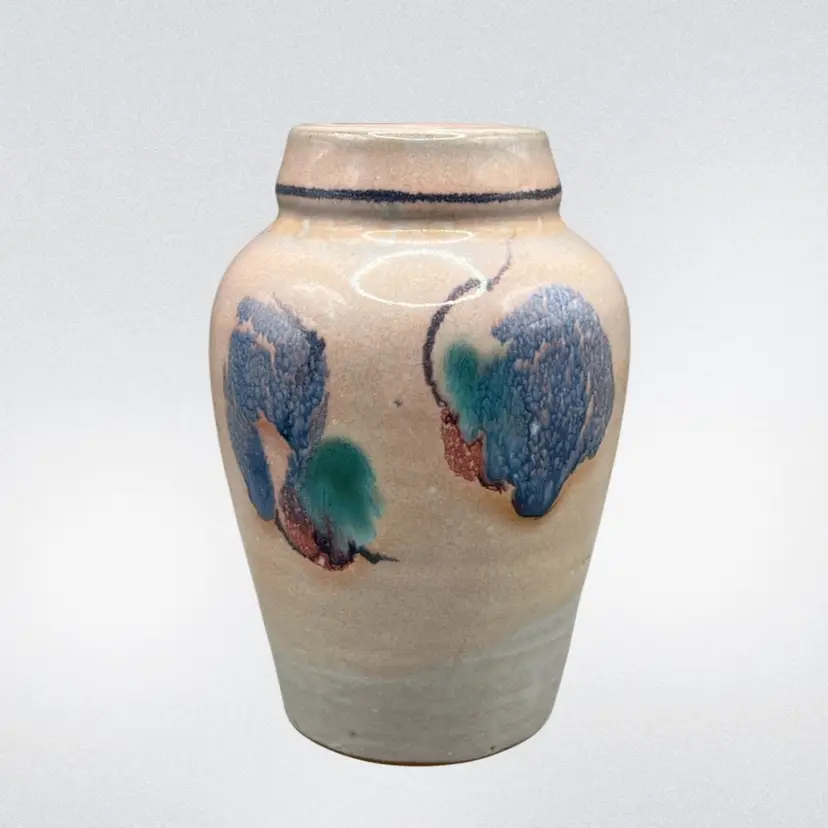 Pink Pottery Vase Hand Painted Signed 5”