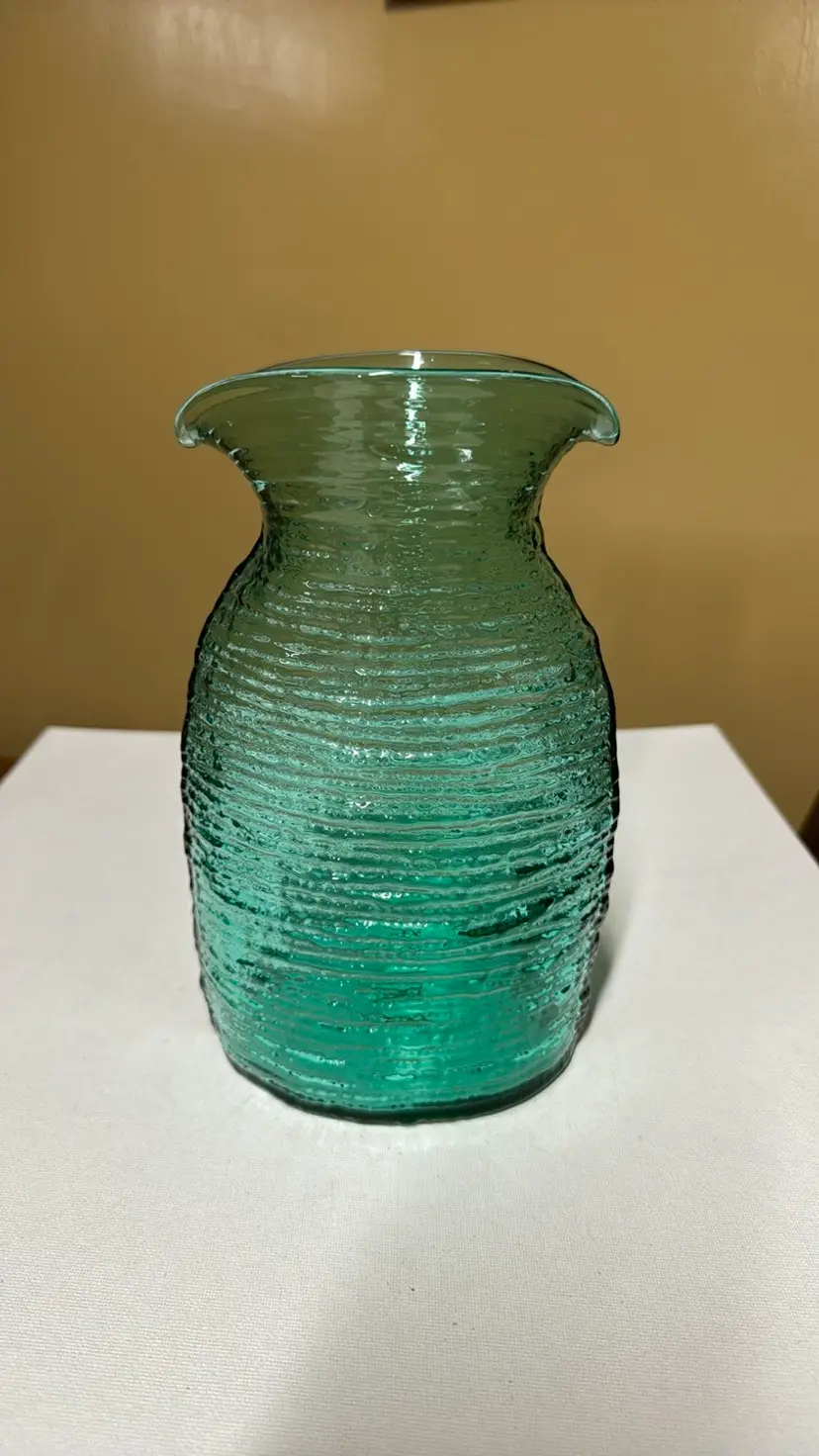 Blenko Sea Green Strata #6222 Double Spout Water Carafe by Wayne Husted