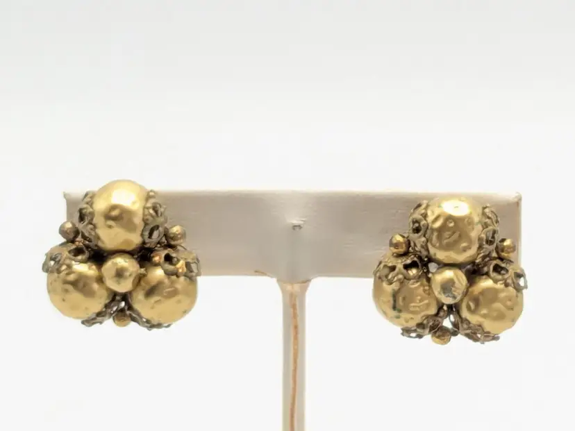 Vintage Gold Tone Cluster Clip-On Earrings