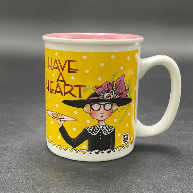 Mary Engelbreit Have a Heart Coffee Mug Cup Valentine's Day Yellow Vintage