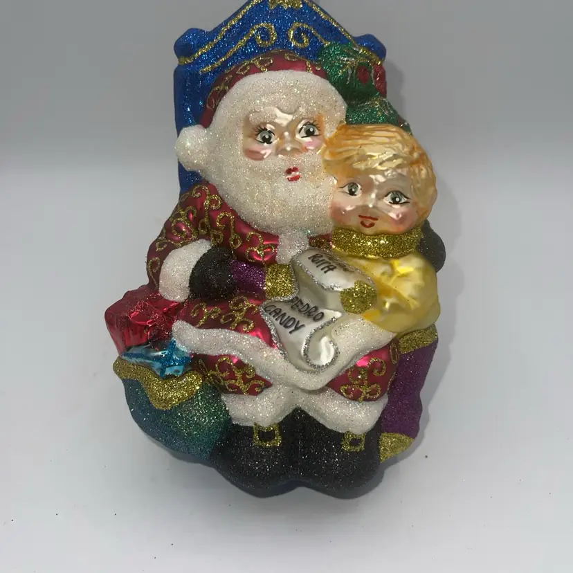Larry Fraga I'm On A List! 7" Ornament #6015 Santa with Boy
