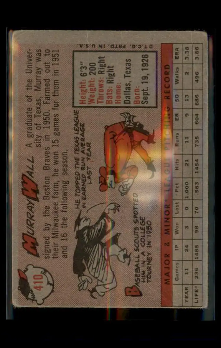 1958 Topps #410 Murray Wall - (pk4) - Boston Red Sox