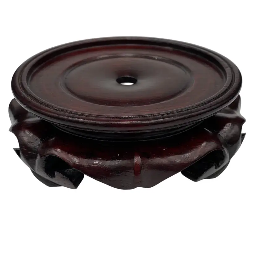 Chinese Vase/Figurine Stand/Base, Carved Wood, 4" Display & 5.25" Wide, MINT