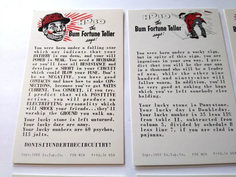 8 Horoscope Fortune Teller Penny Arcade Game Machine Cards Exhibit 1966 Vintage