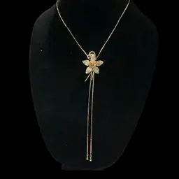 Vintage Goldtone Mesh Rose Slider Lariat Necklace. Slider Moves Up And Down. Very Beautiful Piece!