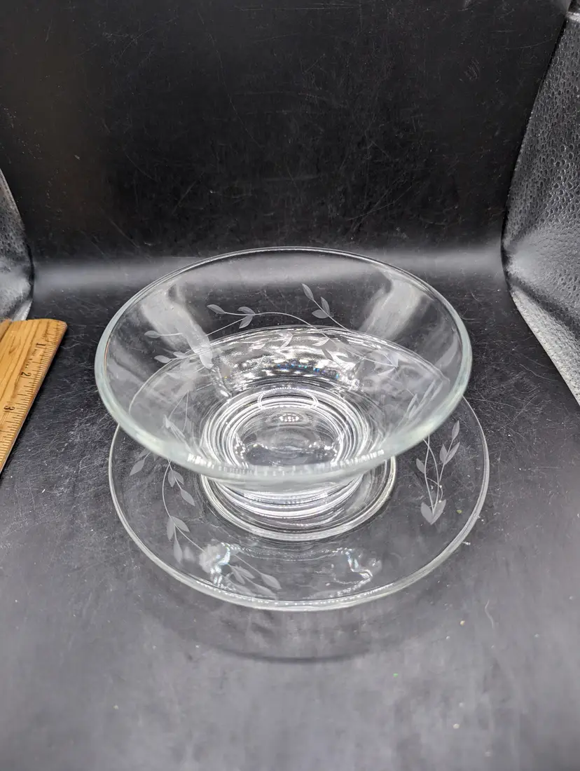 Vintage Princess House Princess Heritage Crystal Condiment Bowl Plate Set 1980s.