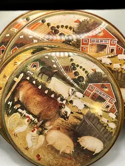 Vintage Block Country Farm Gear Collection Stove Top Covers Metal Set Of Four 11”