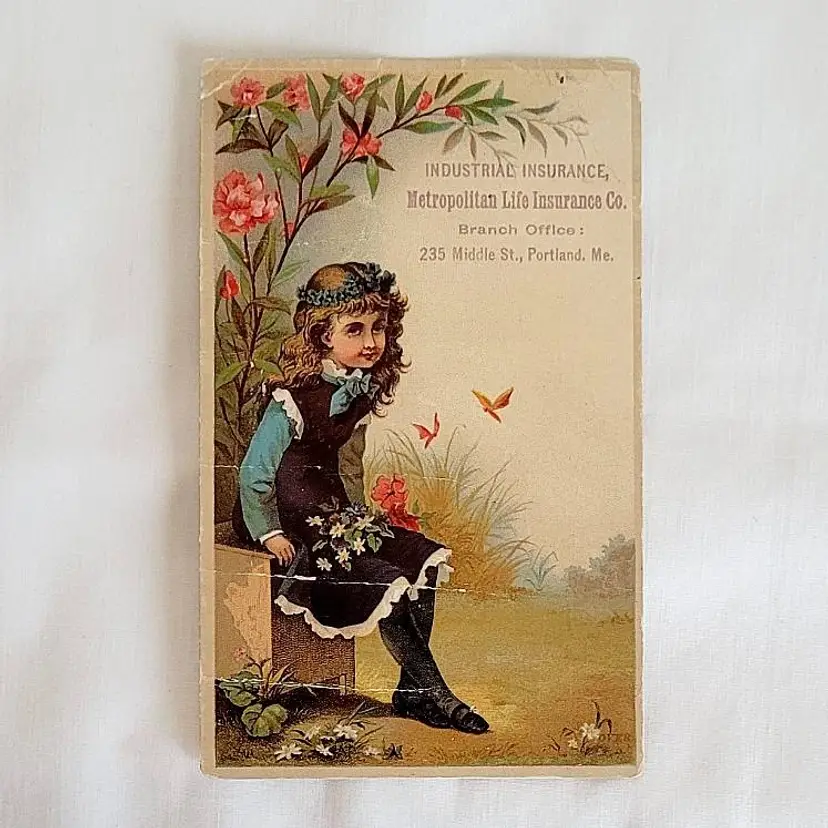 Metropolitan Life Insurance Trade Card – Victorian Girl Illustration